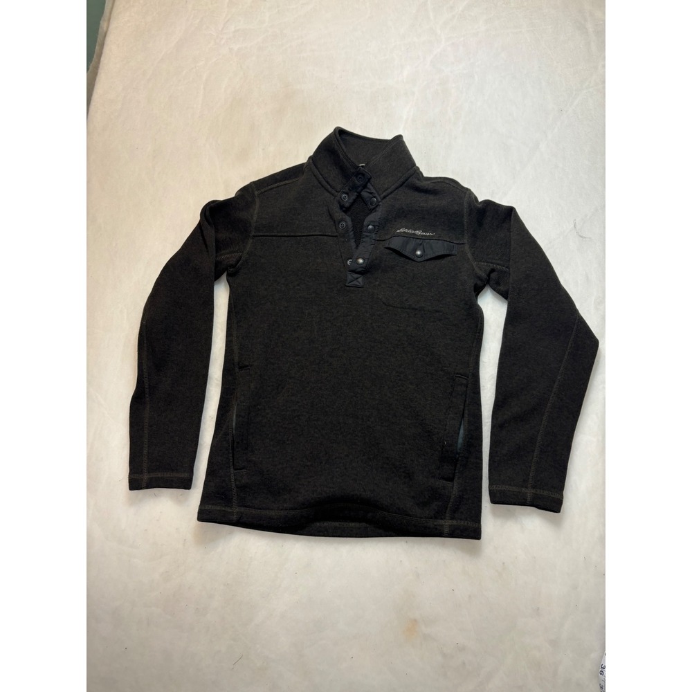 Eddie Bauer‎ Fleece Pullover Sweater Charcoal Snap Neck Long Sleeve Men XL